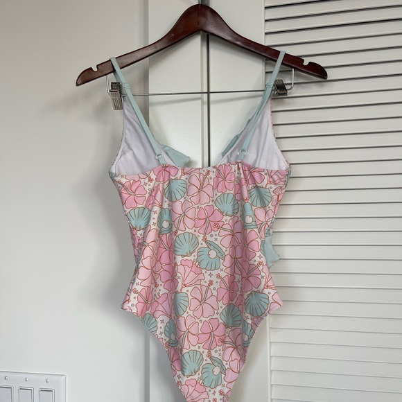 Caden Lane Pink and Blue Floral One Piece Swimsuit - Picture 4 of 4